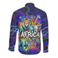 African Wildlife Born Wild Long Sleeve Button Shirt Colorful Graffiti Street Art - Tribal Safari Lion Elephant