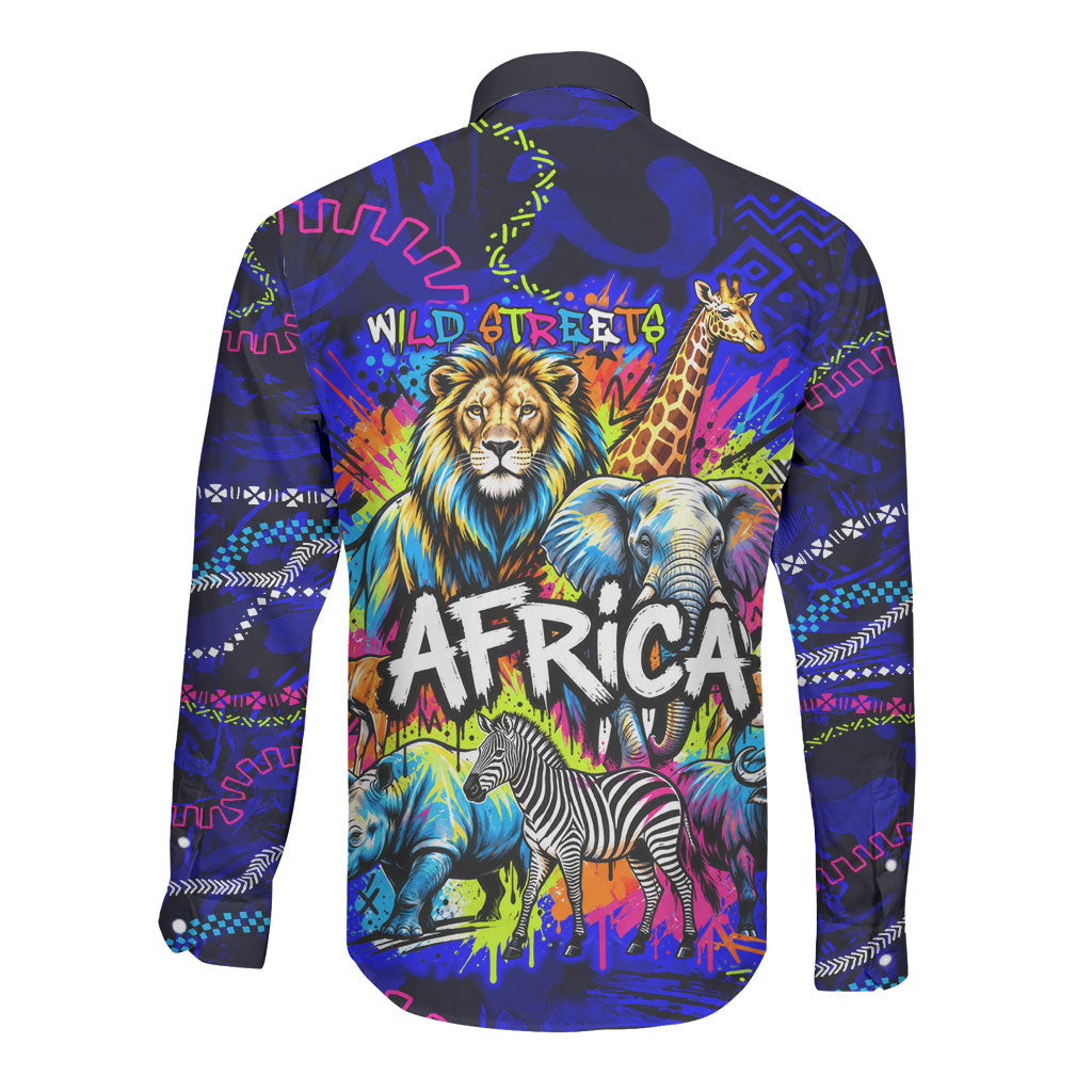 African Wildlife Born Wild Long Sleeve Button Shirt Colorful Graffiti ...