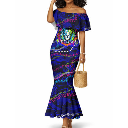 African Wildlife Born Wild Mermaid Dress Colorful Graffiti Street Art - Tribal Safari Lion Elephant