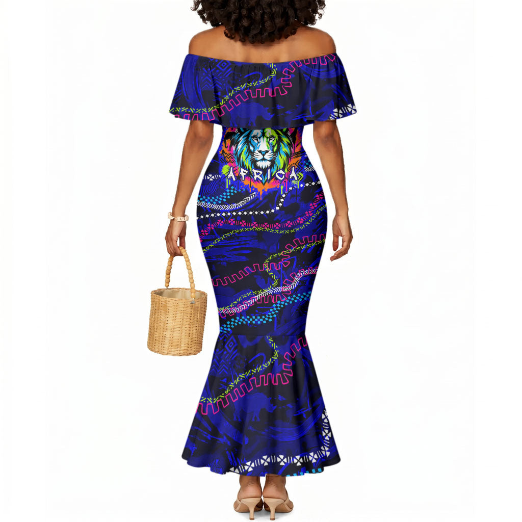 African Wildlife Born Wild Mermaid Dress Colorful Graffiti Street Art - Tribal Safari Lion Elephant