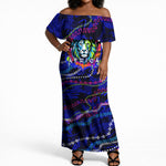 African Wildlife Born Wild Off Shoulder Maxi Dress Colorful Graffiti Street Art - Tribal Safari Lion Elephant
