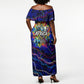 African Wildlife Born Wild Off Shoulder Maxi Dress Colorful Graffiti Street Art - Tribal Safari Lion Elephant