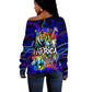 African Wildlife Born Wild Off Shoulder Sweater Colorful Graffiti Street Art - Tribal Safari Lion Elephant