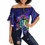 African Wildlife Born Wild Off Shoulder Wrap Waist Top Colorful Graffiti Street Art - Tribal Safari Lion Elephant