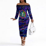 African Wildlife Born Wild Off The Shoulder Long Sleeve Dress Colorful Graffiti Street Art - Tribal Safari Lion Elephant