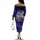African Wildlife Born Wild Off The Shoulder Long Sleeve Dress Colorful Graffiti Street Art - Tribal Safari Lion Elephant