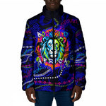 African Wildlife Born Wild Padded Jacket Colorful Graffiti Street Art - Tribal Safari Lion Elephant