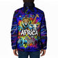 African Wildlife Born Wild Padded Jacket Colorful Graffiti Street Art - Tribal Safari Lion Elephant