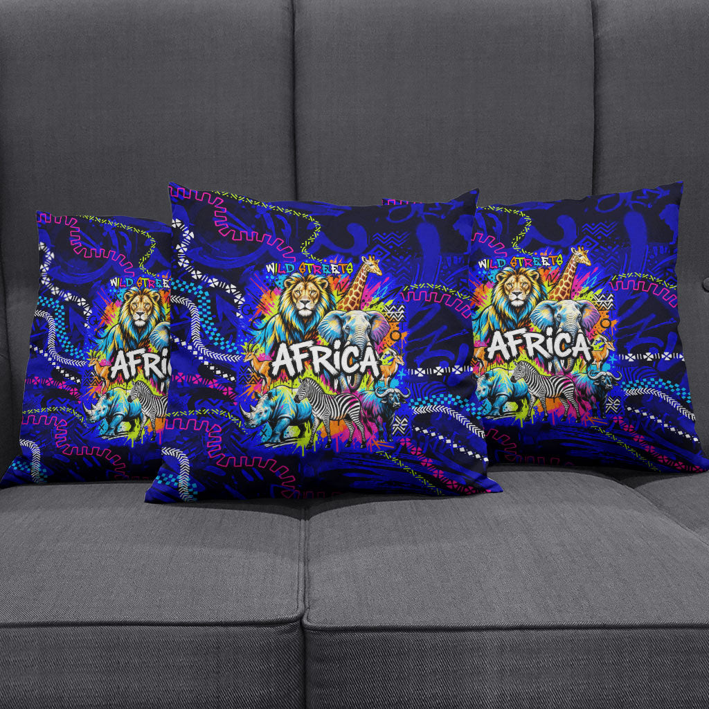 African Wildlife Born Wild Pillow Cover Colorful Graffiti Street Art - Tribal Safari Lion Elephant