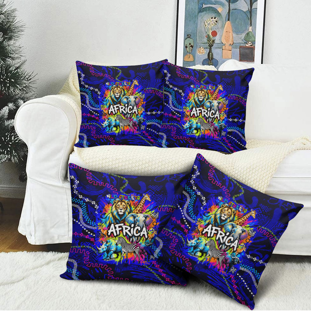 African Wildlife Born Wild Pillow Cover Colorful Graffiti Street Art - Tribal Safari Lion Elephant