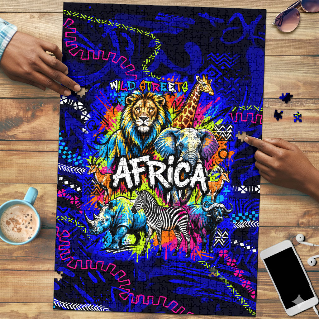 African Wildlife Born Wild Puzzle Colorful Graffiti Street Art - Tribal ...