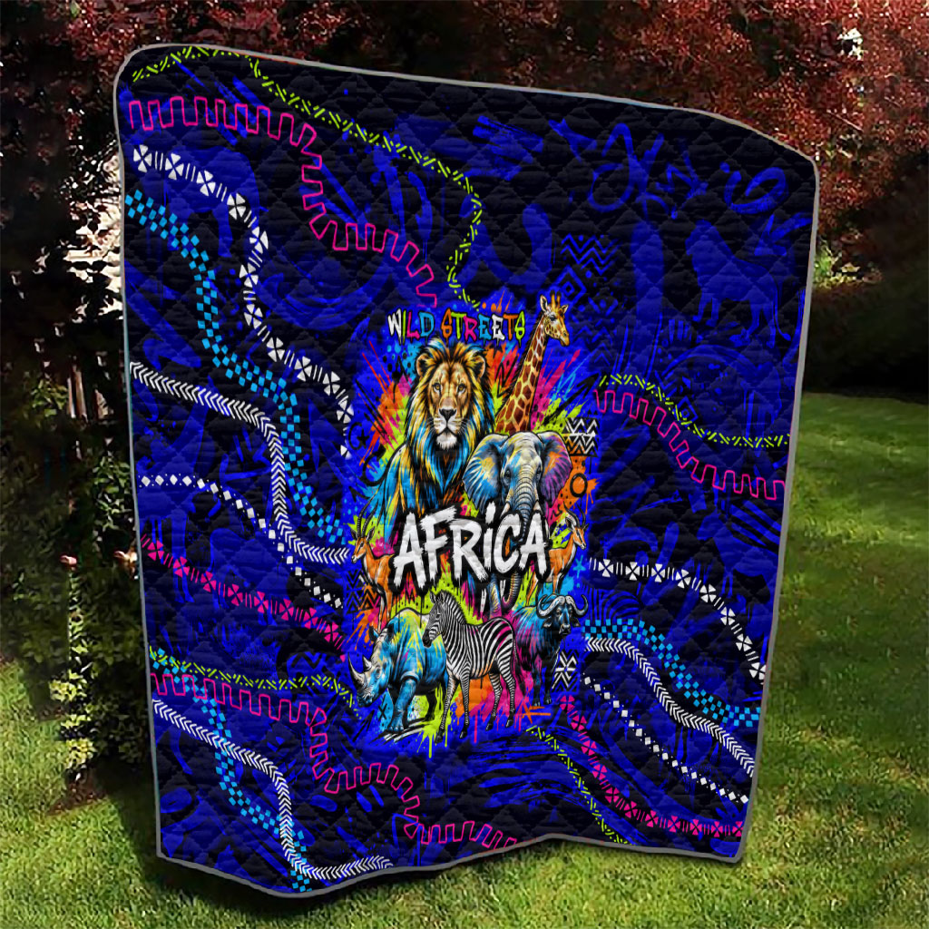 African Wildlife Born Wild Quilt Colorful Graffiti Street Art - Tribal Safari Lion Elephant