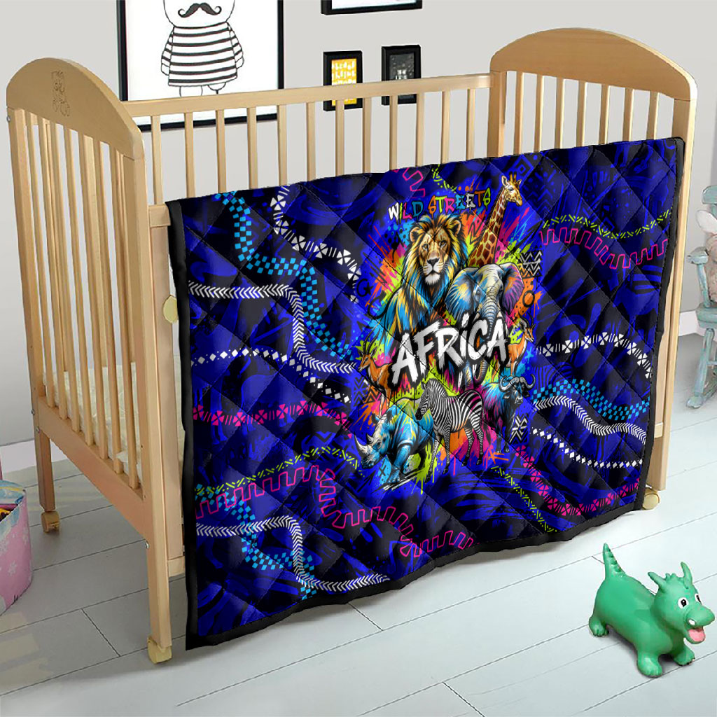 African Wildlife Born Wild Quilt Colorful Graffiti Street Art - Tribal Safari Lion Elephant