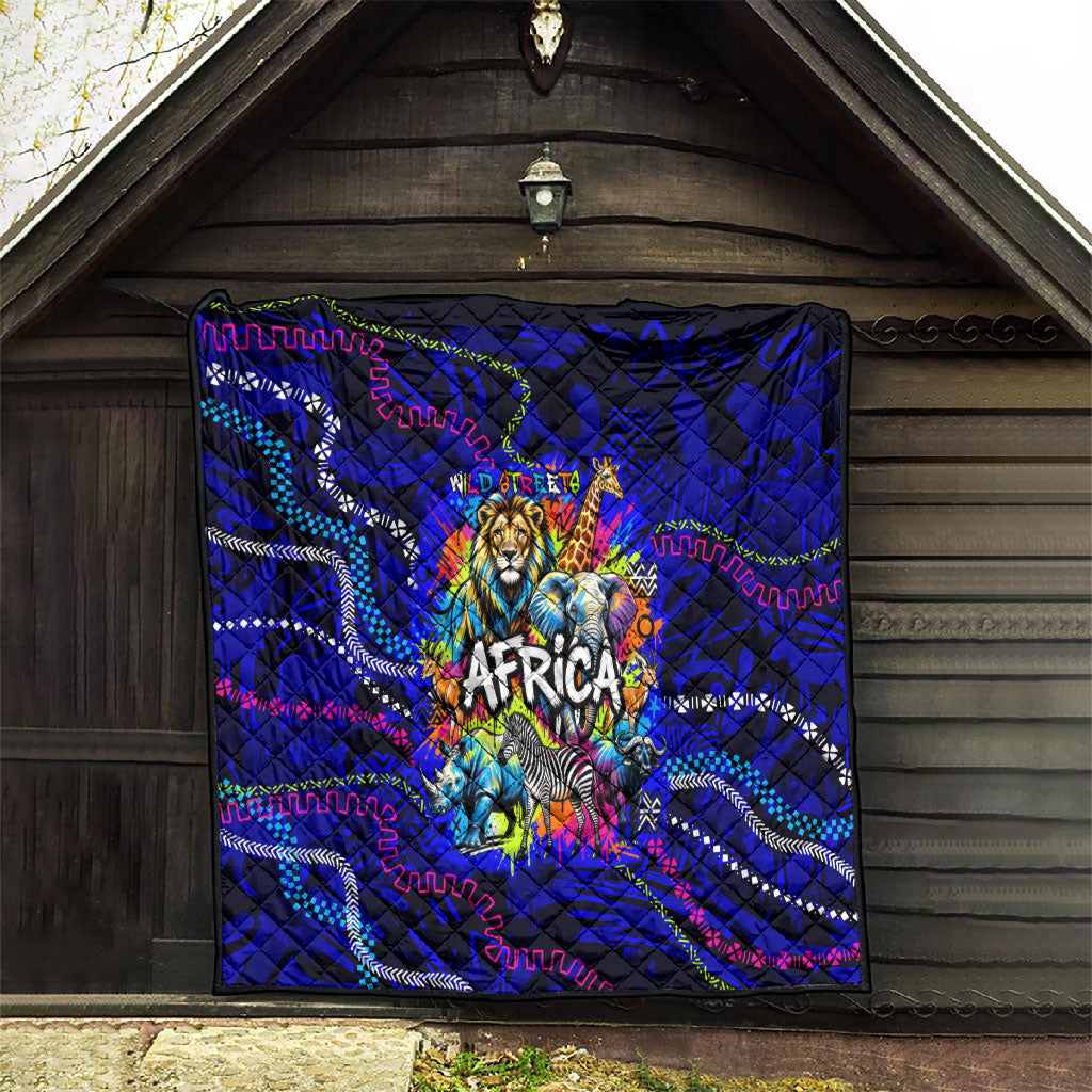 African Wildlife Born Wild Quilt Colorful Graffiti Street Art - Tribal Safari Lion Elephant
