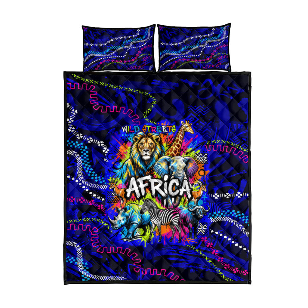 African Wildlife Born Wild Quilt Bed Set Colorful Graffiti Street Art ...