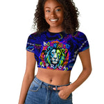 African Wildlife Born Wild Raglan Cropped T shirt Colorful Graffiti Street Art - Tribal Safari Lion Elephant