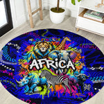 African Wildlife Born Wild Round Carpet Colorful Graffiti Street Art - Tribal Safari Lion Elephant