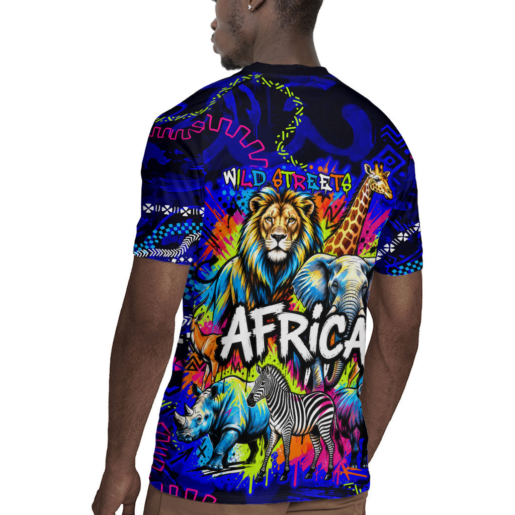 African Wildlife Born Wild Rugby Jersey Colorful Graffiti Street Art - Tribal Safari Lion Elephant