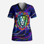 African Wildlife Born Wild Scrub Top Colorful Graffiti Street Art - Tribal Safari Lion Elephant