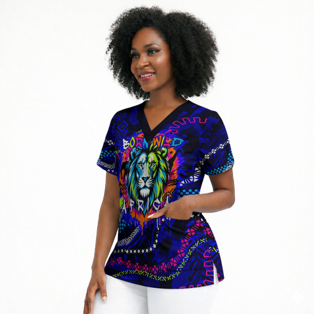African Wildlife Born Wild Scrub Top Colorful Graffiti Street Art ...