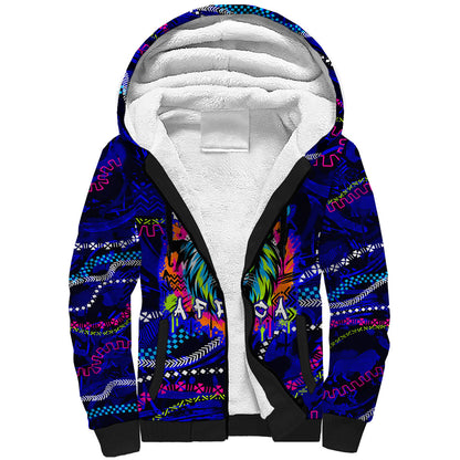 African Wildlife Born Wild Sherpa Hoodie Colorful Graffiti Street Art - Tribal Safari Lion Elephant