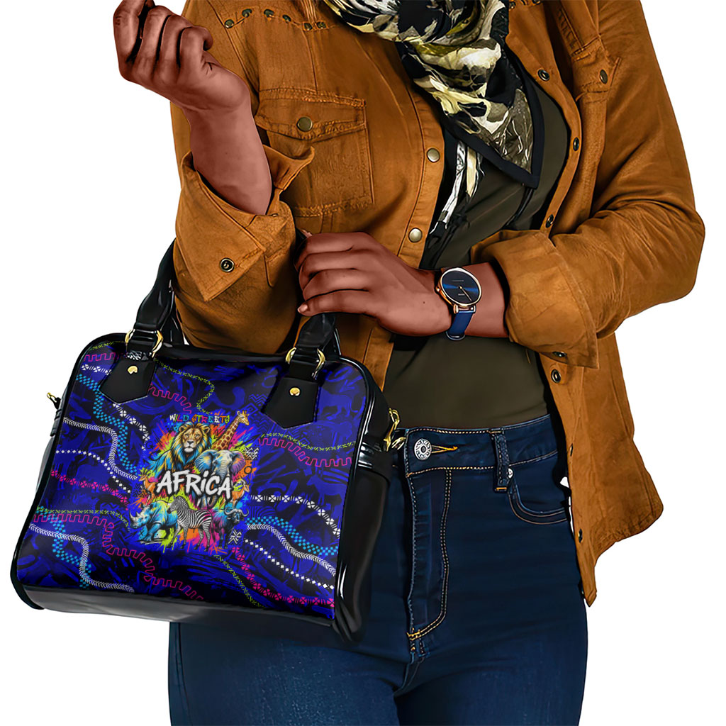 African Wildlife Born Wild Shoulder Handbag Colorful Graffiti Street Art - Tribal Safari Lion Elephant