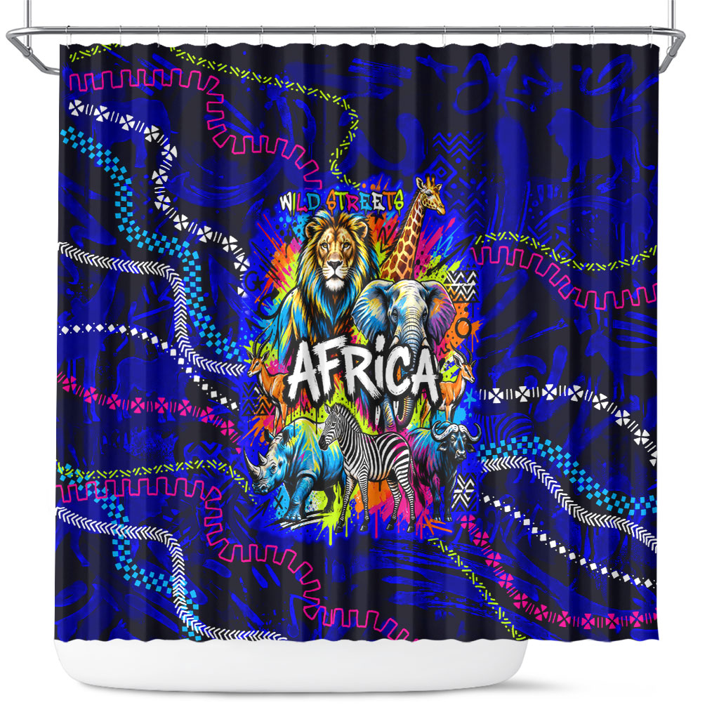 African Wildlife Born Wild Shower Curtain Colorful Graffiti Street Art - Tribal Safari Lion Elephant