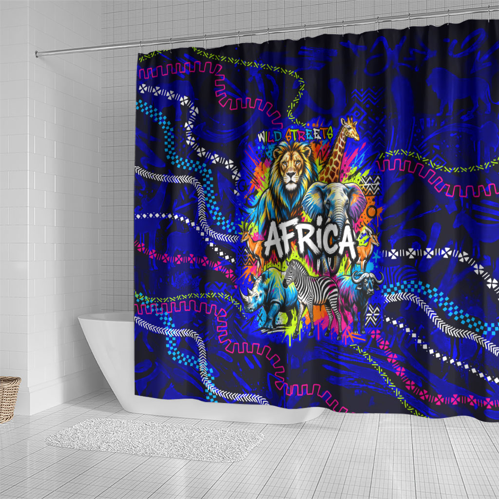 African Wildlife Born Wild Shower Curtain Colorful Graffiti Street Art - Tribal Safari Lion Elephant
