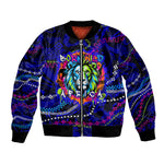African Wildlife Born Wild Sleeve Zip Bomber Jacket Colorful Graffiti Street Art - Tribal Safari Lion Elephant