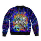 African Wildlife Born Wild Sleeve Zip Bomber Jacket Colorful Graffiti Street Art - Tribal Safari Lion Elephant