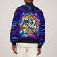 African Wildlife Born Wild Sleeve Zip Bomber Jacket Colorful Graffiti Street Art - Tribal Safari Lion Elephant
