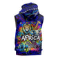African Wildlife Born Wild Sleeveless Hoodie Colorful Graffiti Street Art - Tribal Safari Lion Elephant