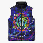 African Wildlife Born Wild Sleeveless Puffer Jacket Colorful Graffiti Street Art - Tribal Safari Lion Elephant