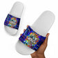 African Wildlife Born Wild Slide Sandals Colorful Graffiti Street Art - Tribal Safari Lion Elephant