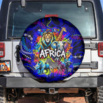 African Wildlife Born Wild Spare Tire Cover Colorful Graffiti Street Art - Tribal Safari Lion Elephant