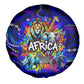 African Wildlife Born Wild Spare Tire Cover Colorful Graffiti Street Art - Tribal Safari Lion Elephant