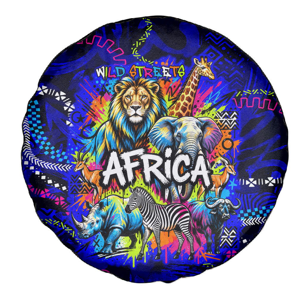 African Wildlife Born Wild Spare Tire Cover Colorful Graffiti Street Art - Tribal Safari Lion Elephant