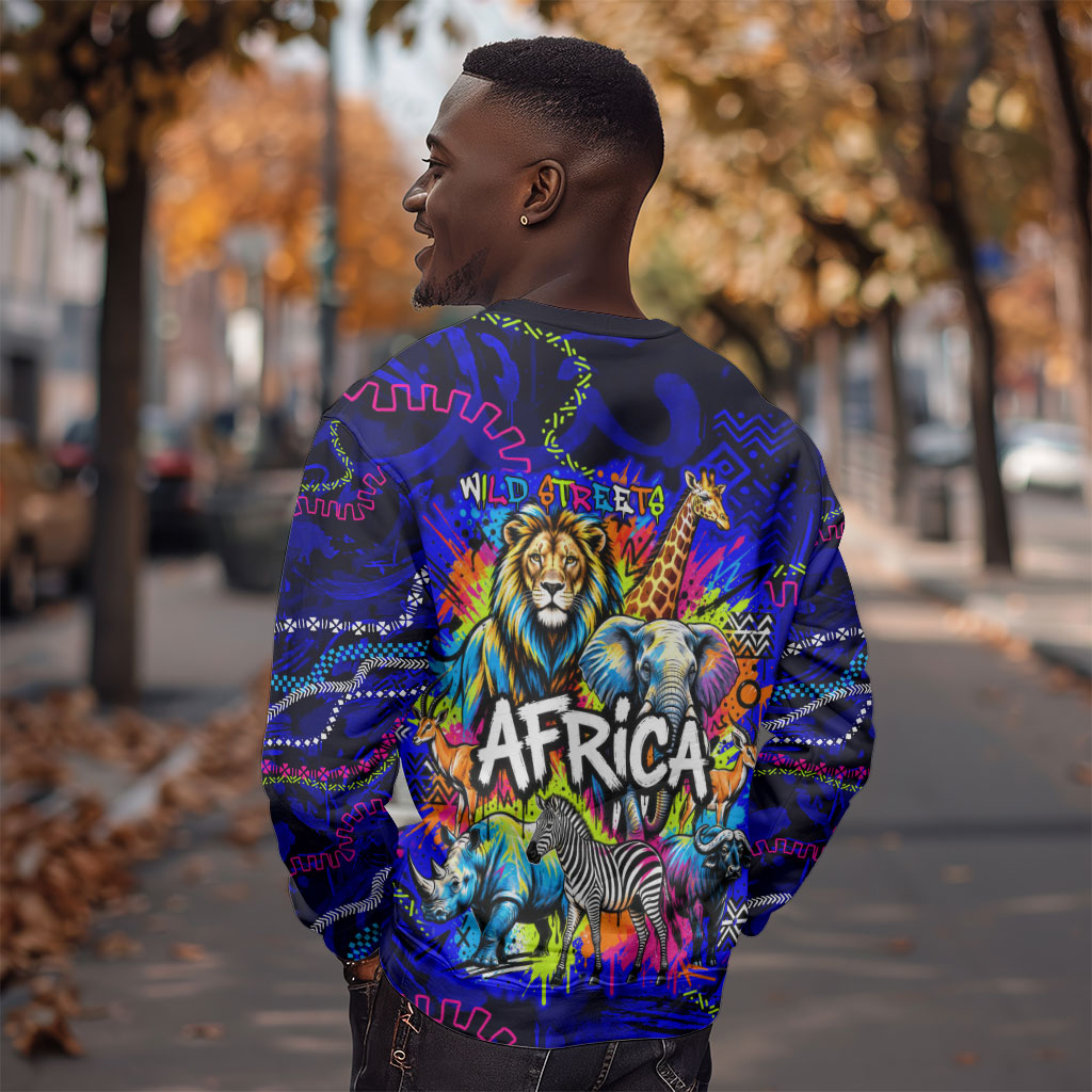 African Wildlife Born Wild Sweatshirt Colorful Graffiti Street Art - Tribal Safari Lion Elephant