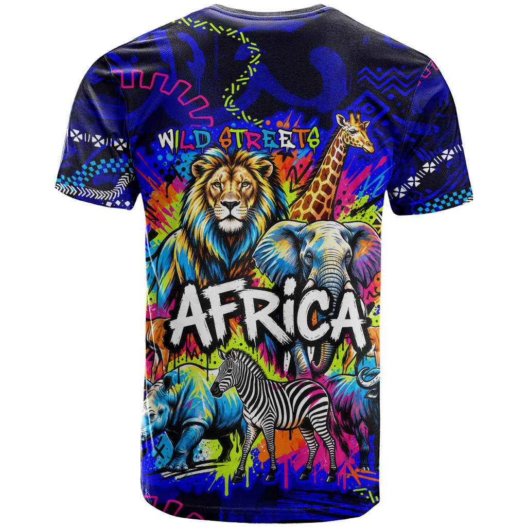 African Wildlife Born Wild T shirt Colorful Graffiti Street Art - Tribal Safari Lion Elephant