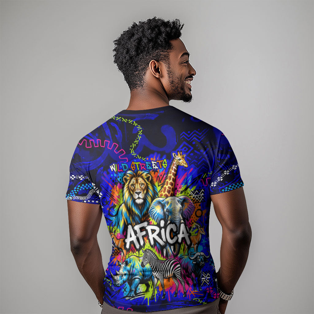 African Wildlife Born Wild T shirt Colorful Graffiti Street Art - Tribal Safari Lion Elephant