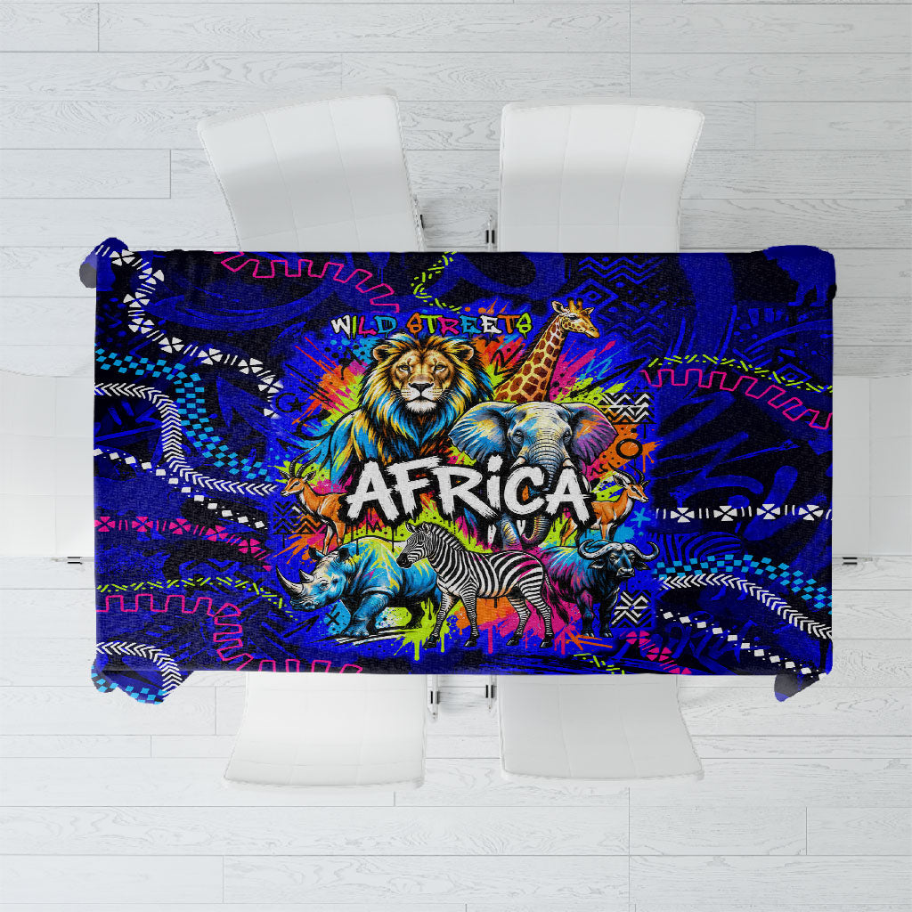 African Wildlife Born Wild Tablecloth Colorful Graffiti Street Art - Tribal Safari Lion Elephant