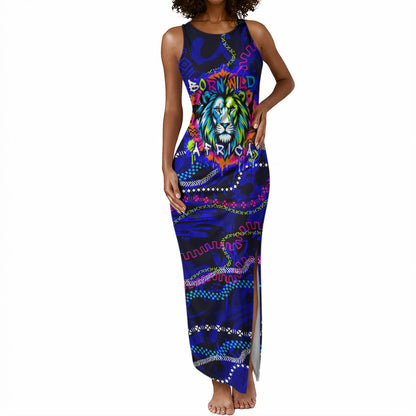 African Wildlife Born Wild Tank Maxi Dress Colorful Graffiti Street Art - Tribal Safari Lion Elephant