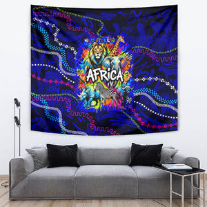 African Wildlife Born Wild Tapestry Colorful Graffiti Street Art - Tribal Safari Lion Elephant