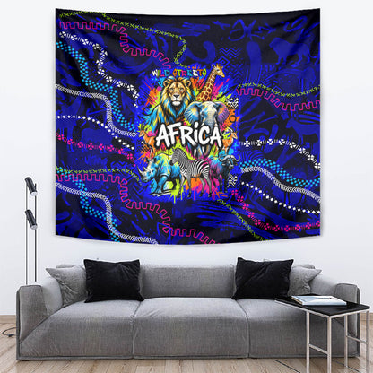 African Wildlife Born Wild Tapestry Colorful Graffiti Street Art - Tribal Safari Lion Elephant