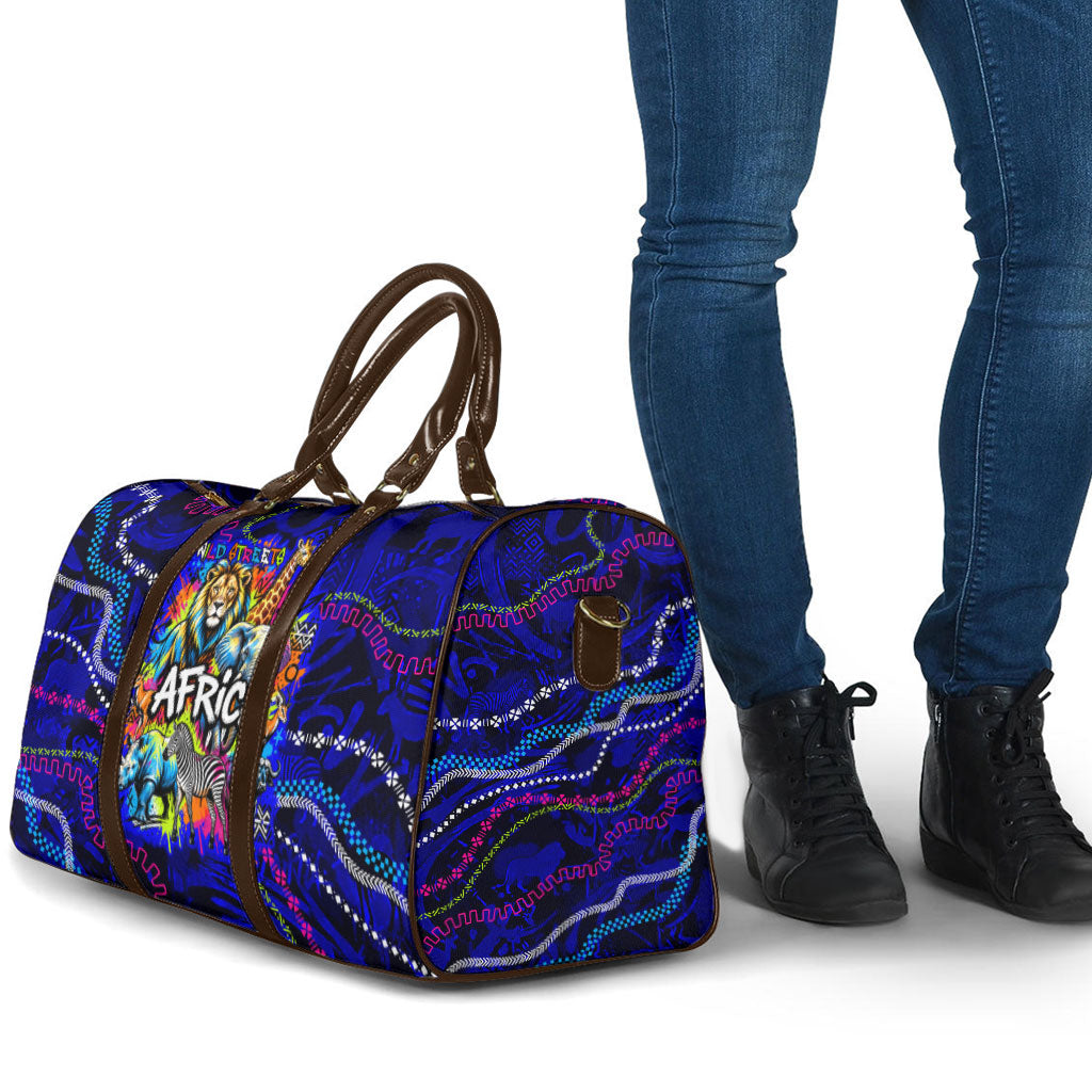 African Wildlife Born Wild Travel Bag Colorful Graffiti Street Art - Tribal Safari Lion Elephant