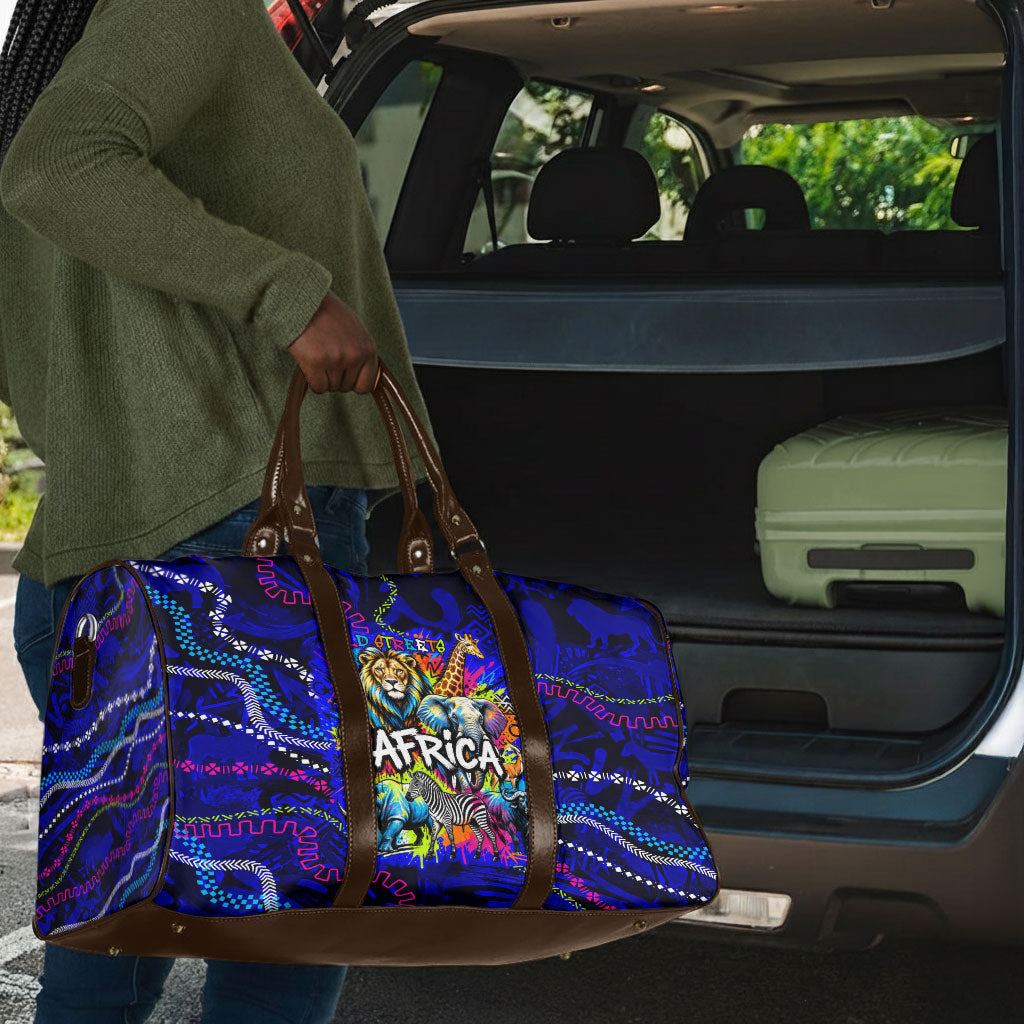 African Wildlife Born Wild Travel Bag Colorful Graffiti Street Art - Tribal Safari Lion Elephant