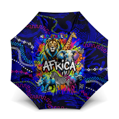 African Wildlife Born Wild Umbrella Colorful Graffiti Street Art - Tribal Safari Lion Elephant