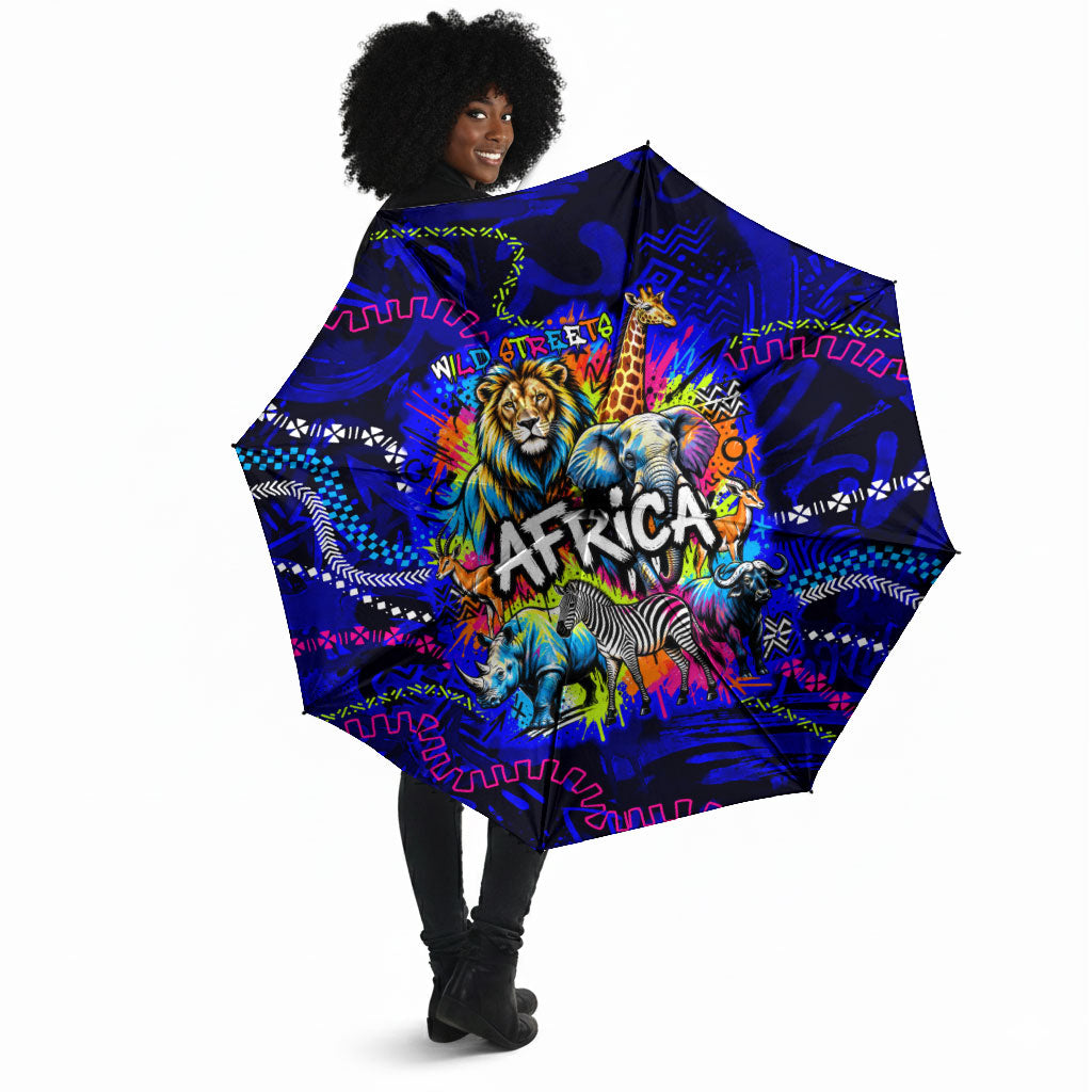 African Wildlife Born Wild Umbrella Colorful Graffiti Street Art - Tribal Safari Lion Elephant