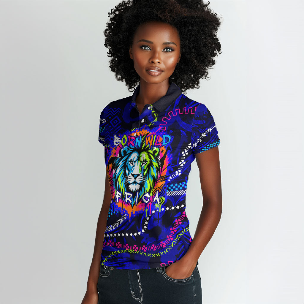 African Wildlife Born Wild Women Polo Shirt Colorful Graffiti Street ...
