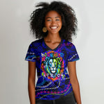 African Wildlife Born Wild Women V-Neck T-Shirt Colorful Graffiti Street Art - Tribal Safari Lion Elephant
